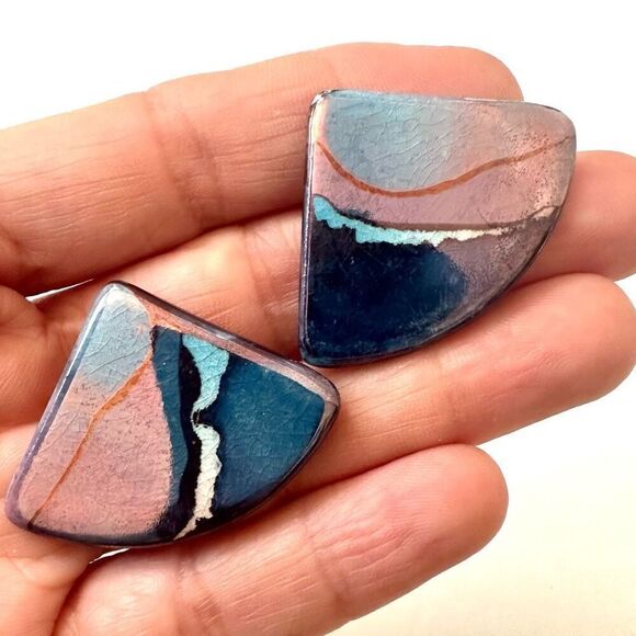 Blue Triangle design earrings - Picture 1 of 9